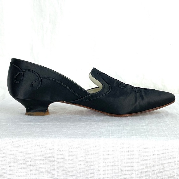 Rare Vintage 1993 PETER FOX Black Satin Shoes “Janet” soutache - Picture 7 of 16